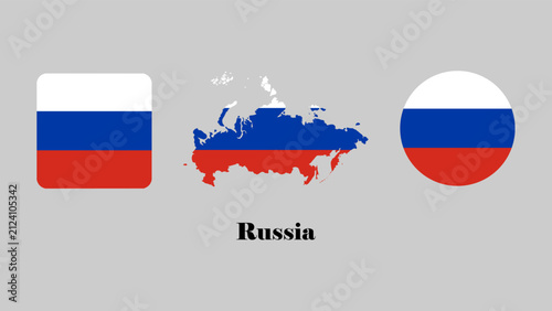 Russia flag set. Russia flag vector on simple, map, and circle. Russia flag on gray background