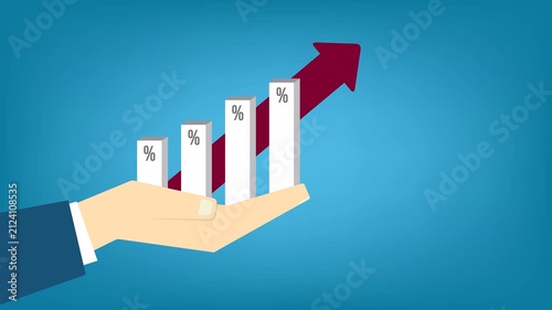 Business Growth Concept with Rising Percentage Bar Chart in Hand Animation