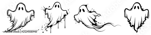 Fototapeta kuchenna Spooky ghost characters with ink splatters and dripping paint in urban street art style