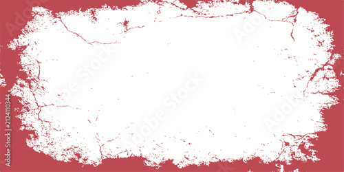 White cracked distress frame patch with grunge brush border on red background
