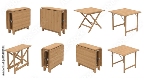 wooden folding tables in various positions on white background furniture options for small spaces and outdoor use