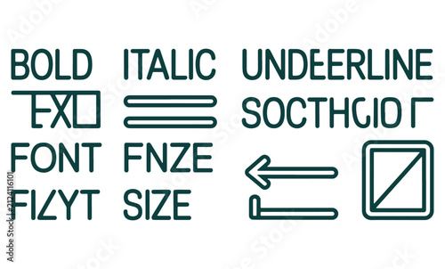 Set of text formatting icons and typography tools for digital interface design on a white background
