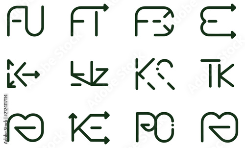 Set of abstract geometric letter combinations with arrow elements for modern logo design and branding projects