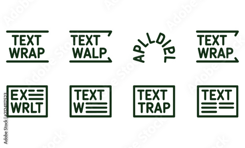 Set of text wrapping and alignment icons for graphic design software interface in minimalist line art style