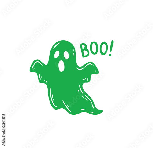 Foto Green silhouette Halloween icon featuring a scary floating ghost monster yelling