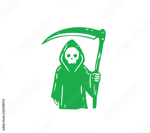 Photography Green silhouette Halloween icon featuring the scary grim reaper monster holding