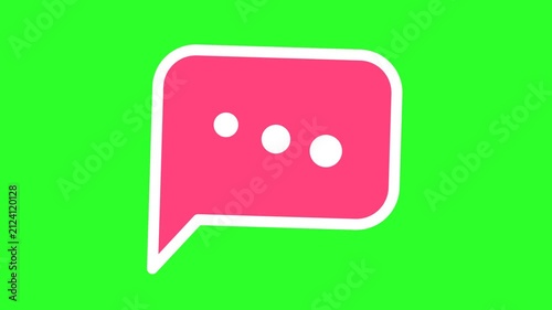 Pink Chat Speech Bubble Icon Animation with Smooth Appearing and Disappearing Motion, Comments and Social Media Interaction, Isolated Graphic on Green Screen