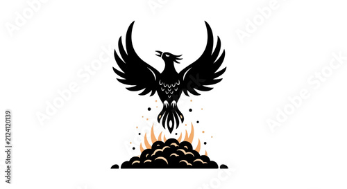 Foto Black Phoenix Bird Rising from Fire Illustration