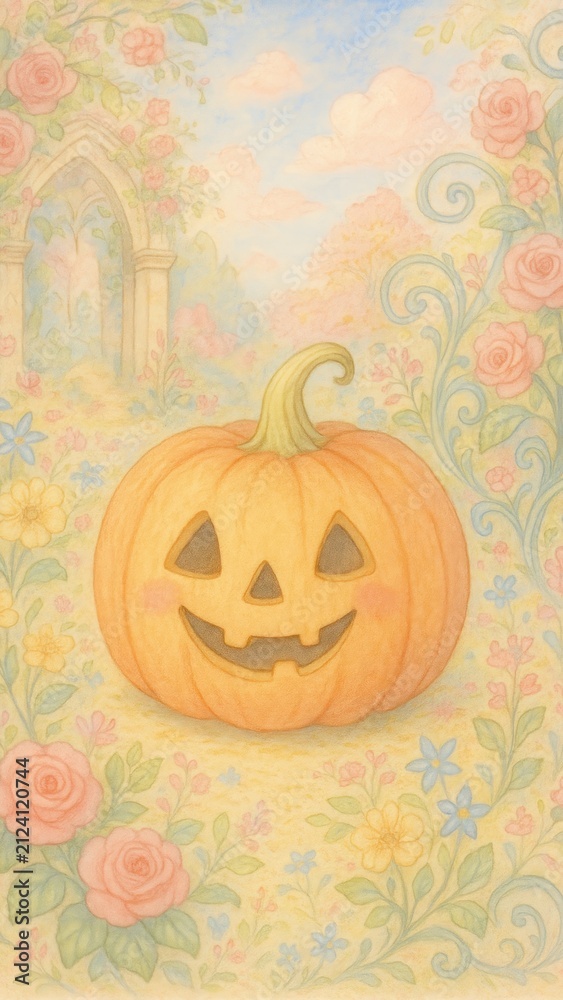 Fototapeta premium Whimsical pumpkin garden mobile wallpaper
