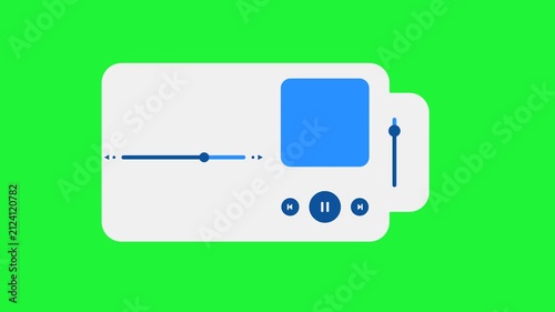 Minimalist Music Player Interface with Compact Layout, Simple and Intuitive Design Optimized for Listening to Audio Tracks and Media Content on Green Screen