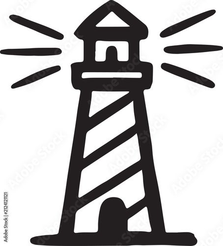 Minimalist hand-drawn sketch of a lighthouse beacon illustration with lighthouse
