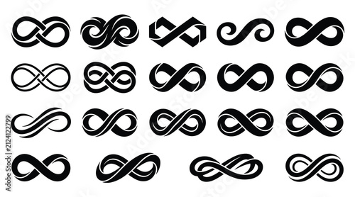 Infinity symbol set of black abstract loop icons for creative vector illustration graphic design element
