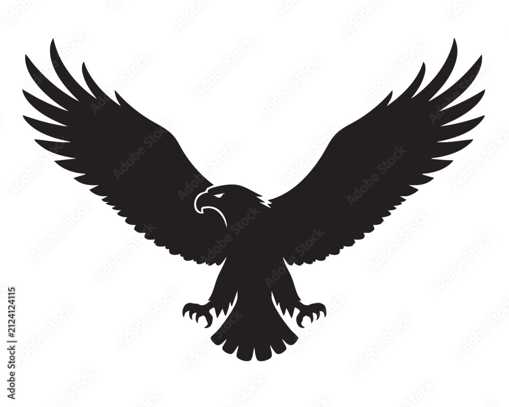 Fototapeta premium Flying Eagle Silhouette Black Vector Illustration Bird of Prey Wings Spread