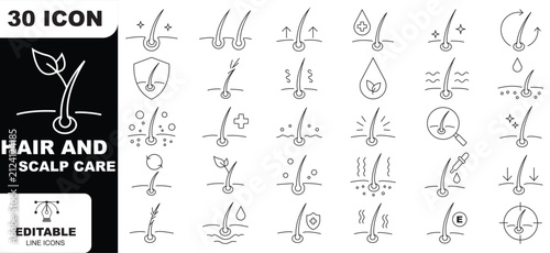 Hair straightener icons set for hair care treatment and beauty or woman salon. Editable stroke. Hair straightener appliance for female haircut straightening and haircare cosmetic treatment symbols sto