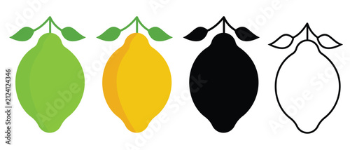 Lemon icon vector set. Silhouette of lemon fruit flat icon. Fruits vector illustration.