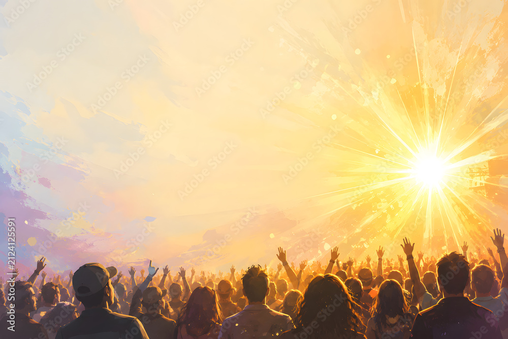 Fototapeta premium concert crowd at sunset