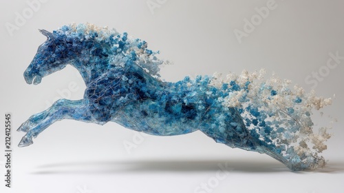 Obraz na płótnie Dynamic Digital Horse Silhouette Formed by Exploding Blue and White Particles in Motion