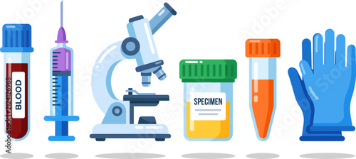 Foto Medical diagnostic laboratory equipment set featuring colorful vector illustrati