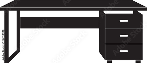 Modern Office Desk Silhouette Black Furniture Vector Icon Illustration