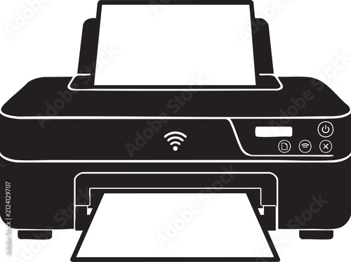Wireless Printer Silhouette Office Equipment Vector Icon