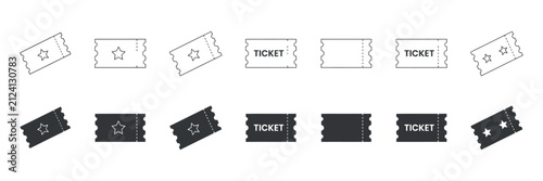 Ticket Pictograms With Star Embellishments Line And Solid Styles