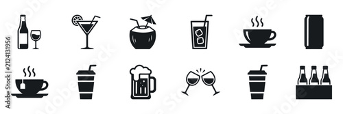 Collection Of Beverage Icons Including Cocktails Coffee And Canned Drinks