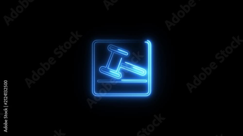 Neon blue law gavel icon animation isolated on black background for legal justice concept.