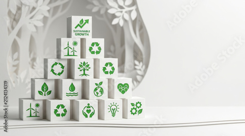 Stacked Paper Boxes with Clean Energy Symbols