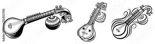 Foto Veena musical instrument and sitar stringed instruments for traditional indian m