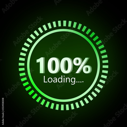 Bild auf Leinwand Green Circular Progress Bar Showing 100 % Percent Loading on Black Background ci