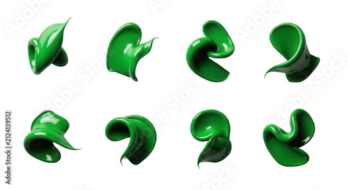 green paint swirls displayed on a white background fluid motion artistic concepts