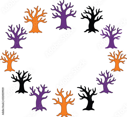 Happy Halloween Colorful stylized trees with autumn and winter themes isolated Vector