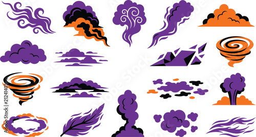 Happy Halloween Vibrant purple and orange fantasy weather and nature icons set Vector