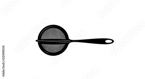 Quadro su tela Black strainer with handle on white background with illustration preparation kit