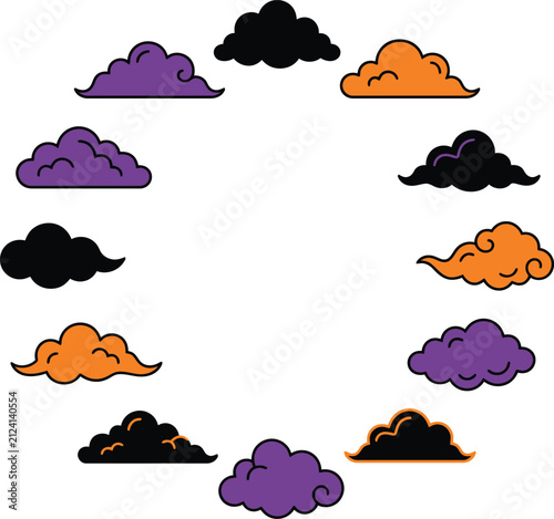 Happy Halloween Colorful isolated cloud icons with different weather styles Vector