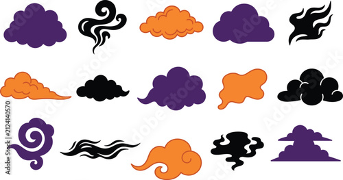 Happy Halloween Set of colorful abstract cloud and flame vector icons Vector