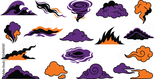 Happy Halloween Set of colorful weather and storm vector icons with purple and orange shades Vector