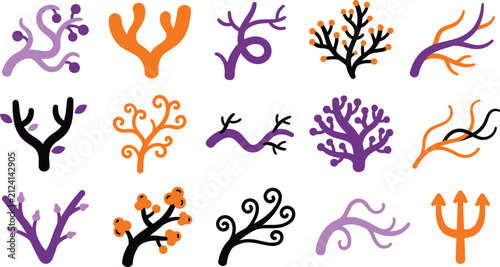 Happy Halloween Colorful abstract tree branch vector illustrations set Vector