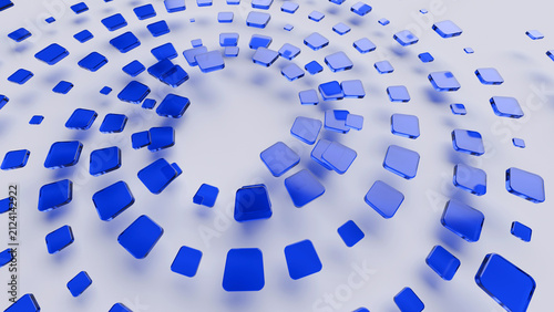 Фотография Abstract 3D render of glossy blue glass tiles arranged in a circular spiral patt