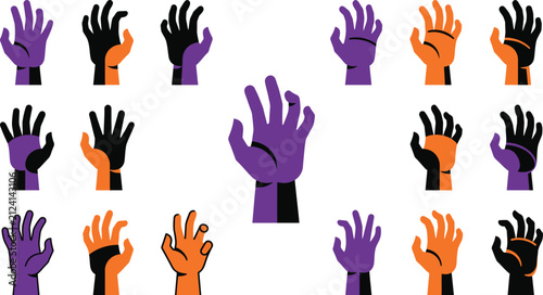 Happy Halloween Colorful diverse hand gestures and poses collection Vector