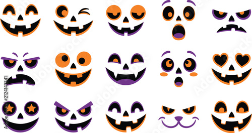Happy Halloween Creative halloween jack o lantern faces with different expressions Vector