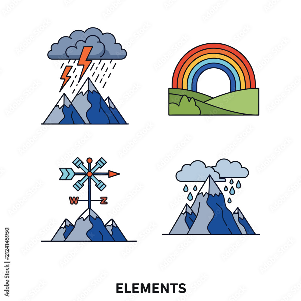 Obraz premium Colorful Weather and Nature Icons Set.
