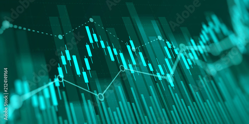 financial graph with uptrend line technology bar chart of stock market on blue color background