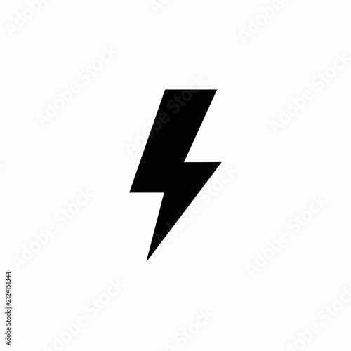 Bold black lightning bolt icon on white background with centered plain white electricity minimalist weather graphic symbol energy strike with design