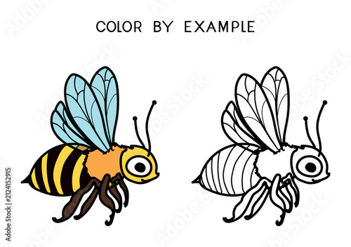 Coloring page with cartoon cute honey bee
