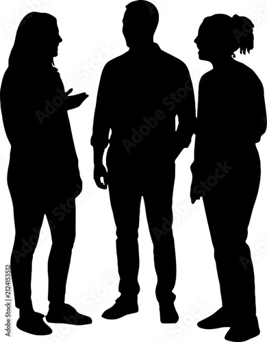 Three people standing and talking silhouette vector illustration isolated on transparent background, Vector