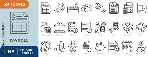 Foto Payroll line icon set with editable stroke for  salary, paycheck, employees, pay