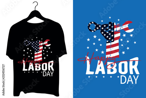 Happy Labor Day Patriotic T-Shirt Design with USA Flag Stars and Stripes Typography
