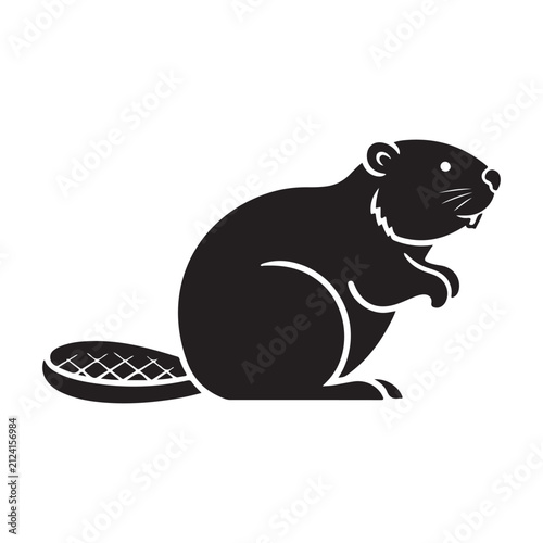 Beaver silhouette vector icon with flat tail and whiskers for wildlife branding and nature design