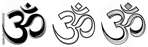 Foto Om aum spiritual symbols for yoga and meditation in decorative and solid line ar